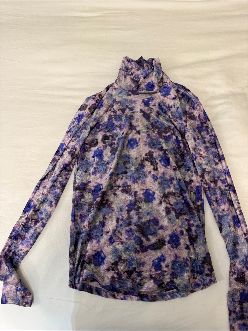 Isabel Marant Purple Floral Long-Sleeve Turtleneck Top velvet texture